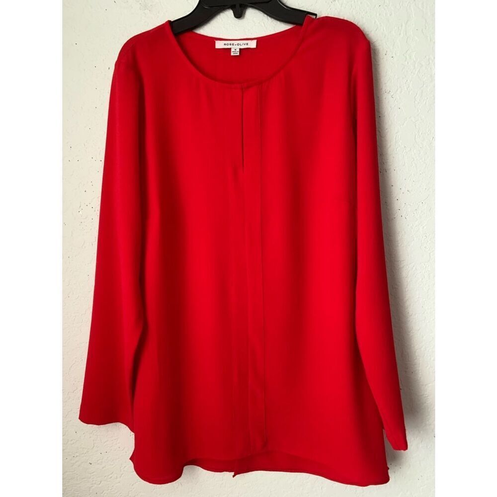 Rose & Olive Vibrant Red Long-Sleeve Blouse Size M